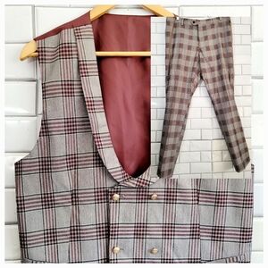 Bagozza Mens 2 Piece Suit Waistcoat And Pants Lightweight Wool Fabric Gray Burgu